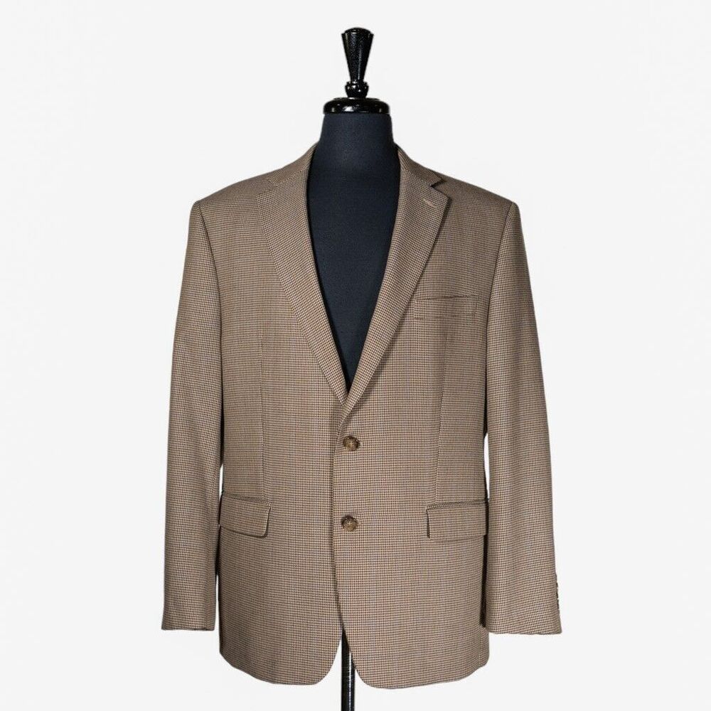 Ralph Lauren Mens Blazer Beige Blue Check 2 Button Lined Jacket Sport Coat 42R